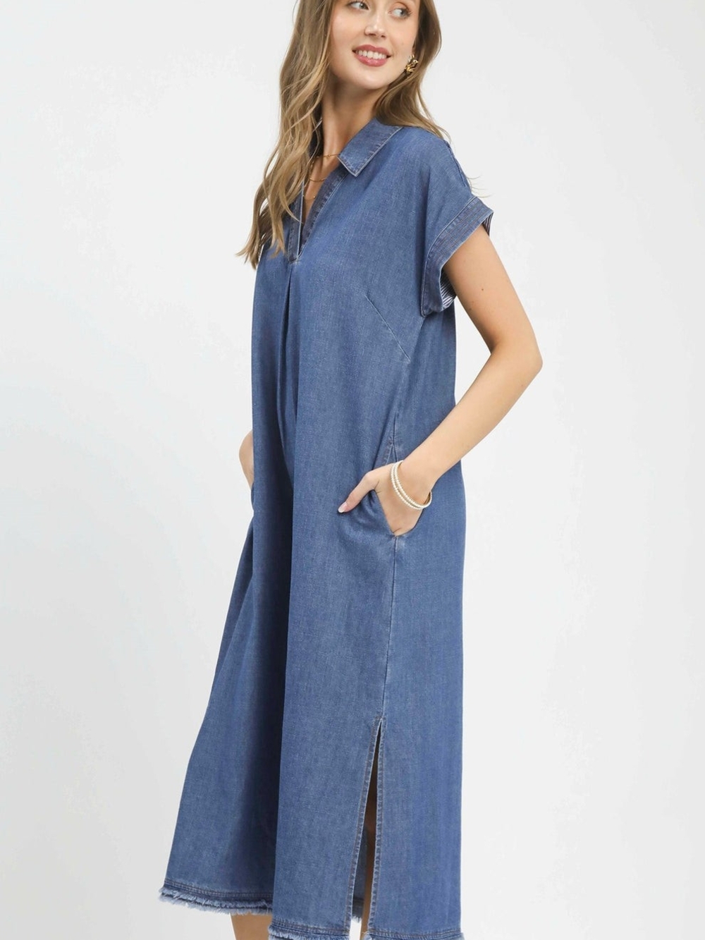 Umgee Denim Blue Midi Dress